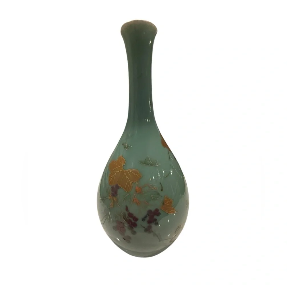 Asian Turquoise Gilt Decorated Crane Neck Porcelain Glazed Large Vase #2